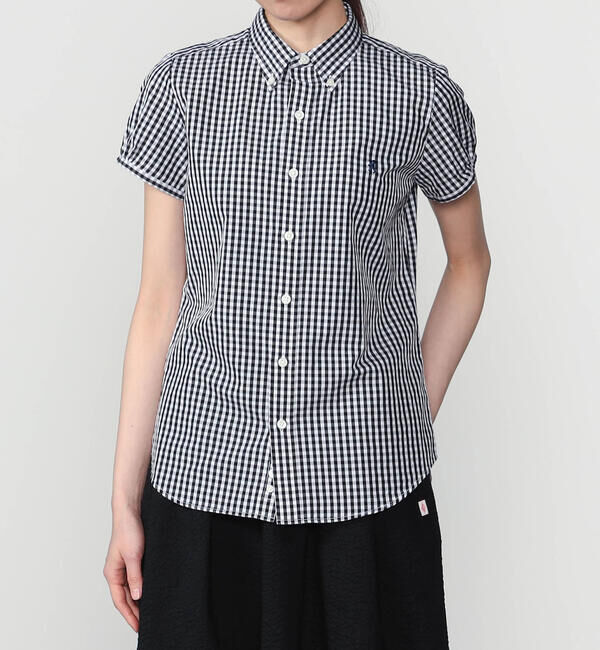 GYMPHLEX「Gymphlex | コットン フレンチスリーブシャツ GINGHAM WOMEN」|シャツ・ブラウス|BLACK系1