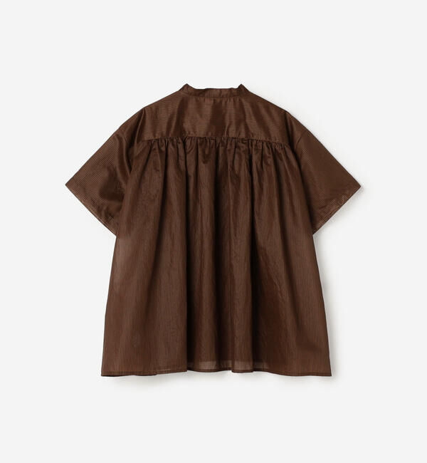 LE GLAZIK「LE GLAZIK | シアーボーダー スタンドカラープルオーバーシャツ WOMEN」|シャツ・ブラウス|