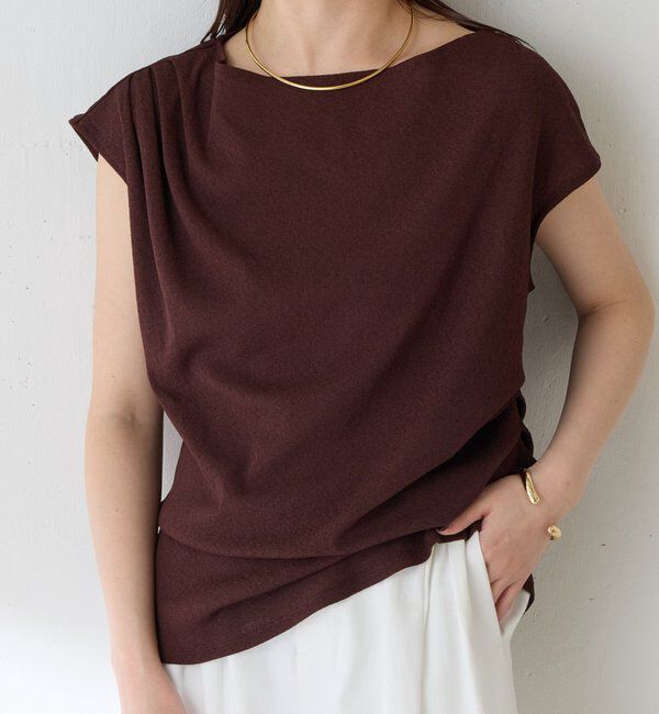  「【上品見えカットソー/シアー】アシメタックフレンチカットソー」|Tシャツ・カットソー|ブラウン