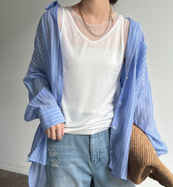  「シアー切替タンク」|Tシャツ・カットソー|オフホワイト
