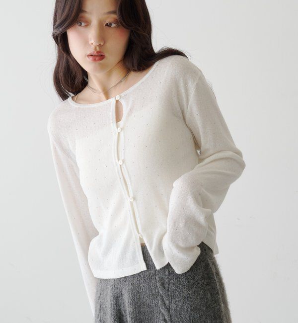  「【新色追加/前後2WAY】ラインストーンシアーカットソー　　」|Tシャツ・カットソー|