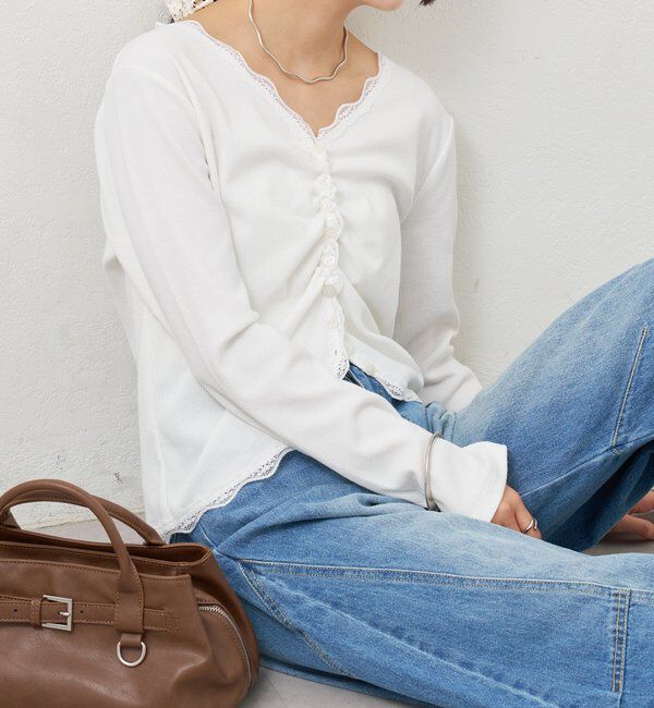  「ギャザーレースリブカーディガン」|Tシャツ・カットソー|