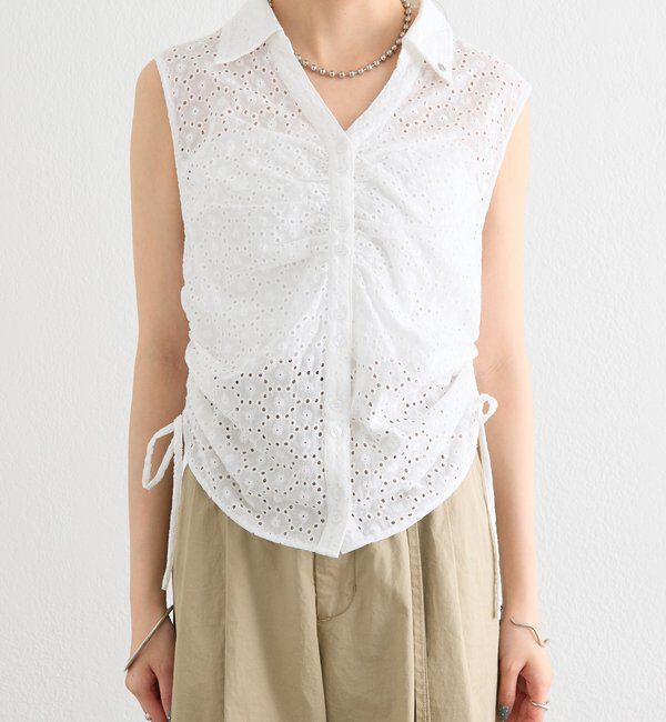  「襟付きサイドギャザーシェイプシャツ」|シャツ・ブラウス|