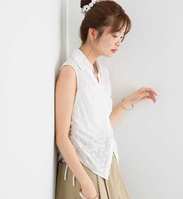  「襟付きサイドギャザーシェイプシャツ」|シャツ・ブラウス|