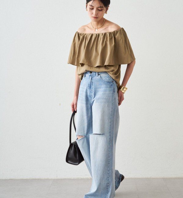  「ハイウエストダメージデニムパンツ」|デニム|