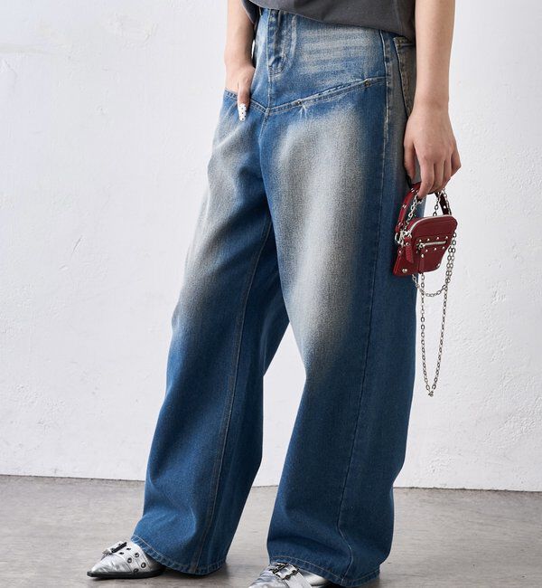  「《UNISEX / サイズ展開あり》スラッシュポケットブラストワイドデニム」|デニム|