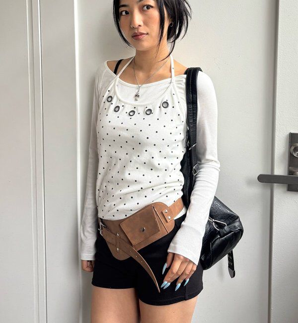  「アイレットホルターレイヤードトップス(無地/ボーダー/ドット)」|Tシャツ・カットソー|