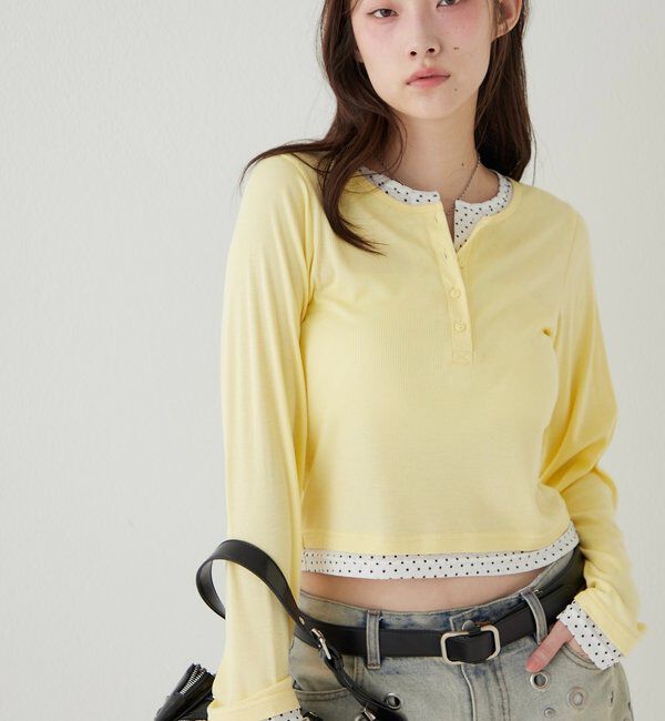  「【WEB限定カラーあり/ドット柄】レイヤードヘンリートップス」|Tシャツ・カットソー|イエローその他1