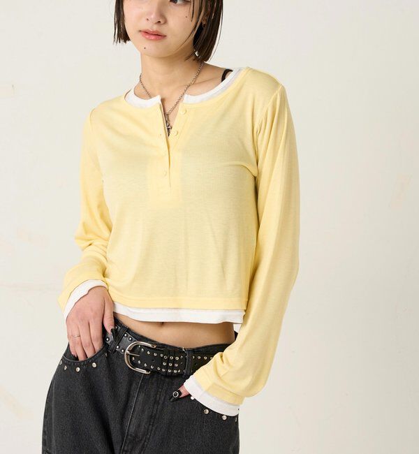  「【WEB限定カラーあり/ドット柄】レイヤードヘンリートップス」|Tシャツ・カットソー|