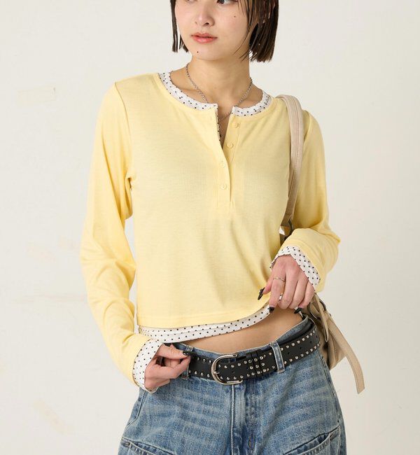 「【WEB限定カラーあり/ドット柄】レイヤードヘンリートップス」|Tシャツ・カットソー|