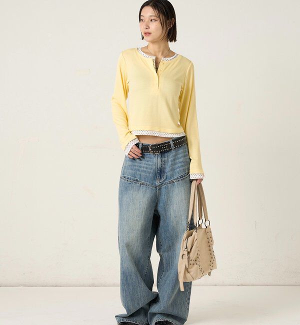  「【WEB限定カラーあり/ドット柄】レイヤードヘンリートップス」|Tシャツ・カットソー|