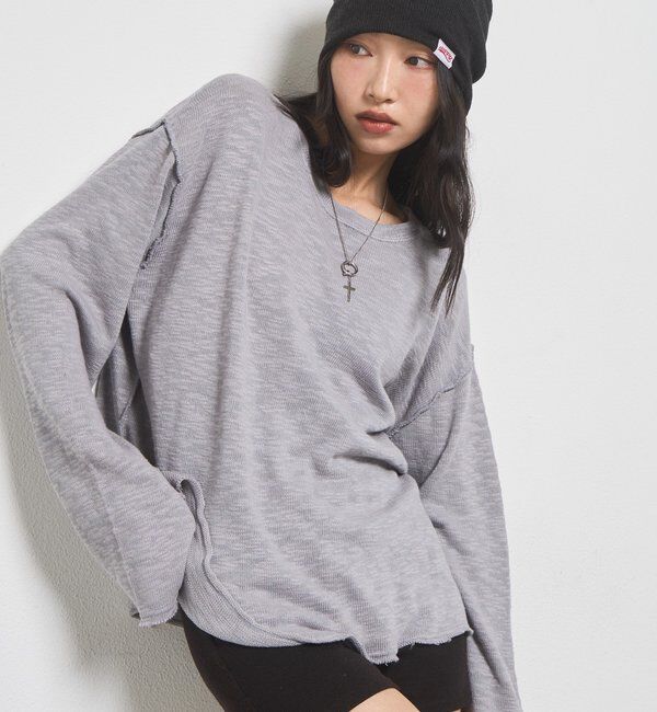  「【Sourcream】太番手甘編みスラブ天竺トップス」|Tシャツ・カットソー|グレー