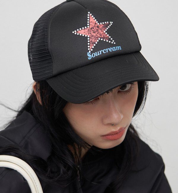  「【Sourcream】スターラインストーンメッシュキャップ」|ハット|