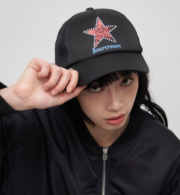  「【Sourcream】スターラインストーンメッシュキャップ」|ハット|