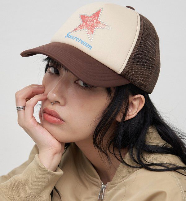  「【Sourcream】スターラインストーンメッシュキャップ」|ハット|