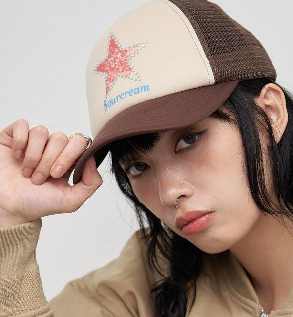  「【Sourcream】スターラインストーンメッシュキャップ」|ハット|