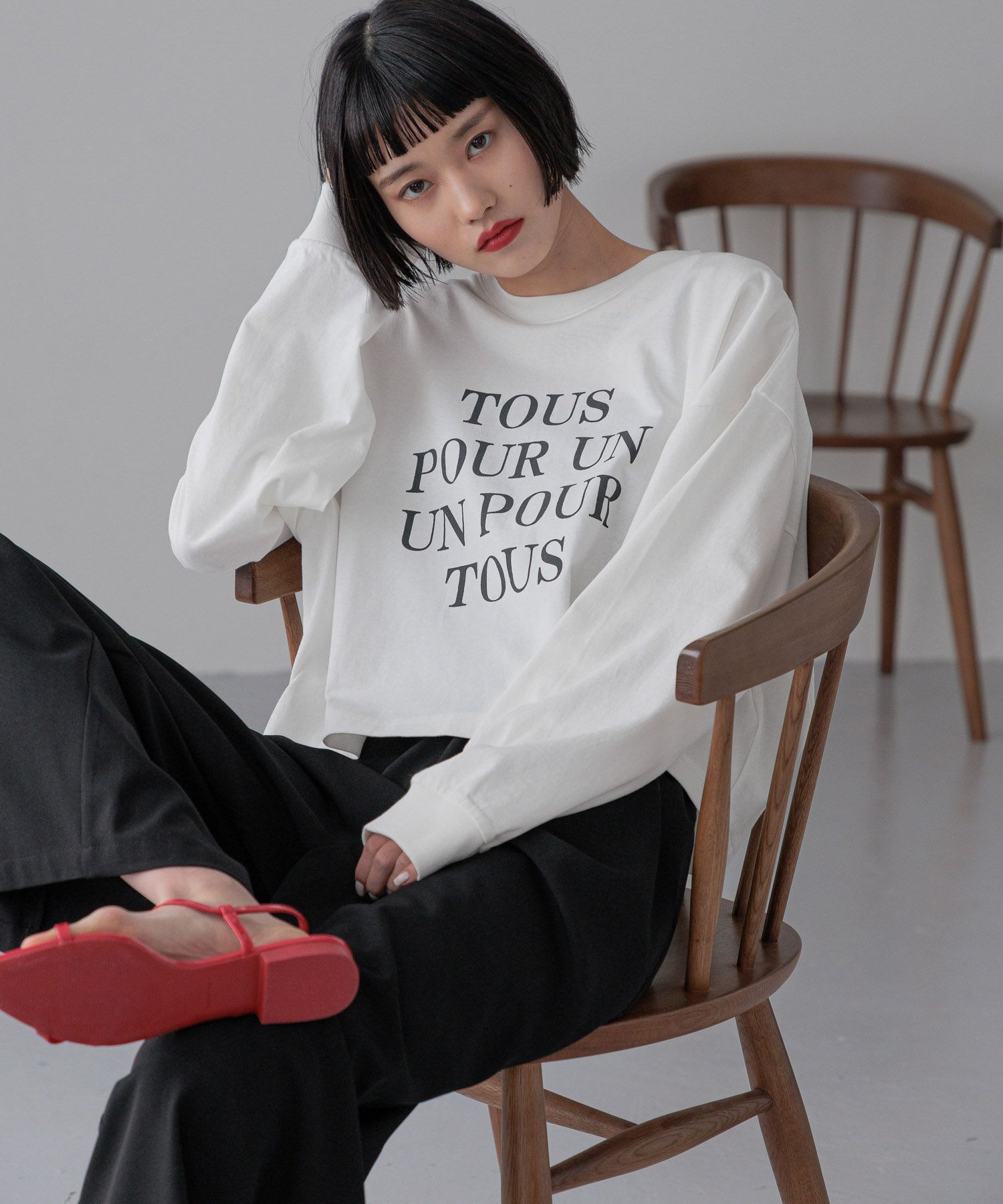LOWRYS FARM「ショートロゴプリントＬＳ」|Tシャツ・カットソー|
