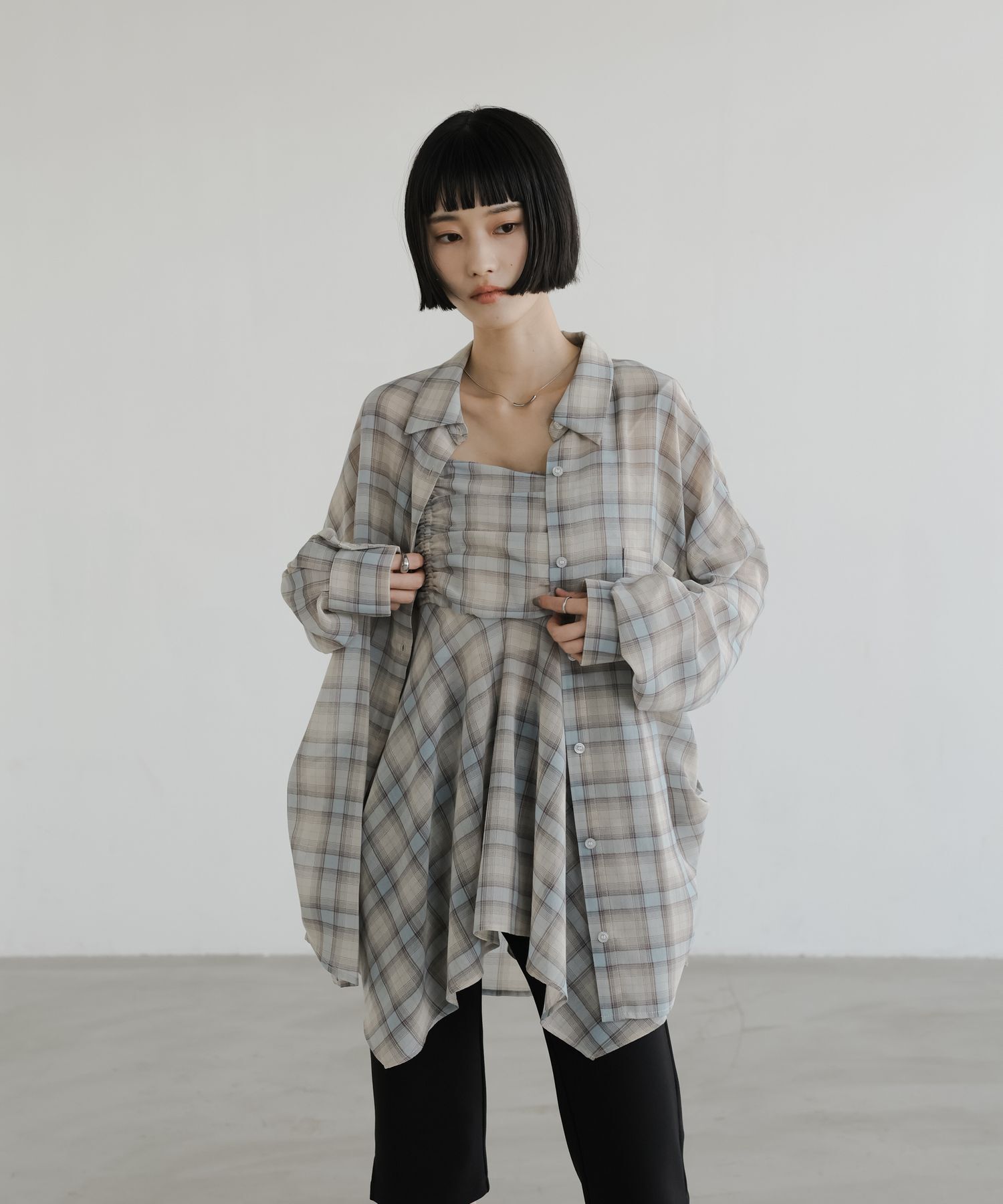 LOWRYS FARM「シアーチェックシャツロング」|シャツ・ブラウス|