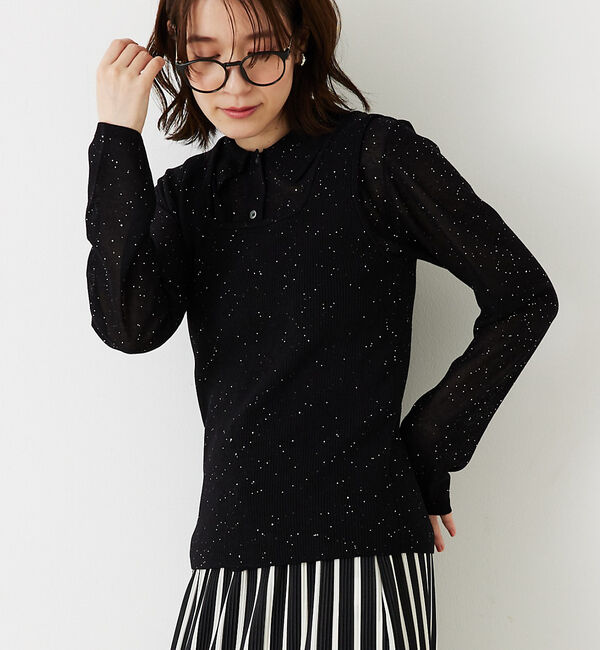 abahouse mavie「【アンサンブル対応】スパンコールシアーニットシャツ」|ニット・セーター|