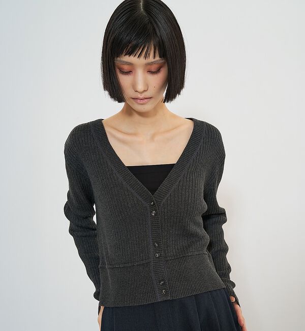 NOMINE「リブ切替ショートカーディガン｜Vネック」|カーディガン|