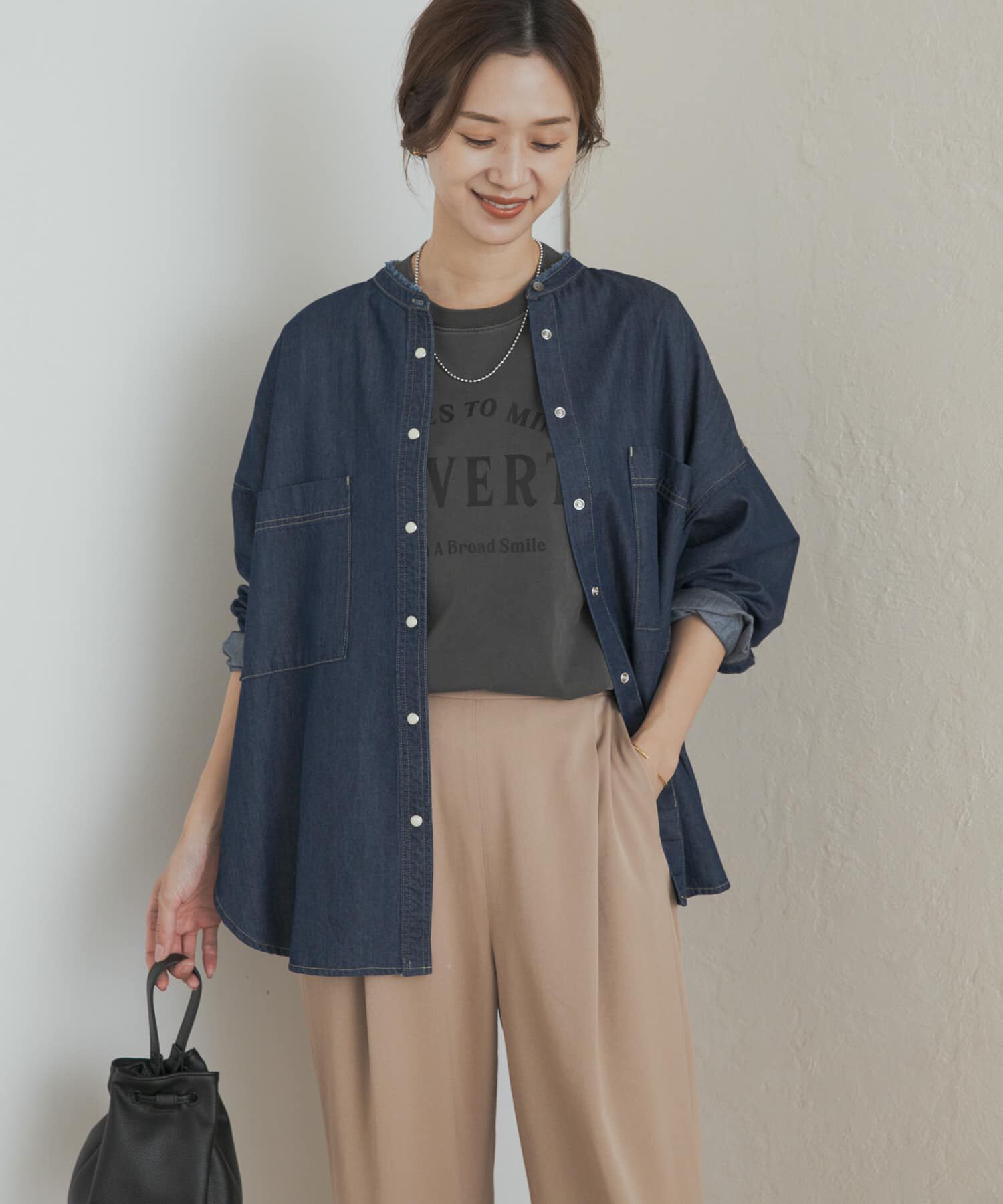 URBAN RESEARCH DOORS「デニムバンドカラーシャツ」|シャツ・ブラウス|