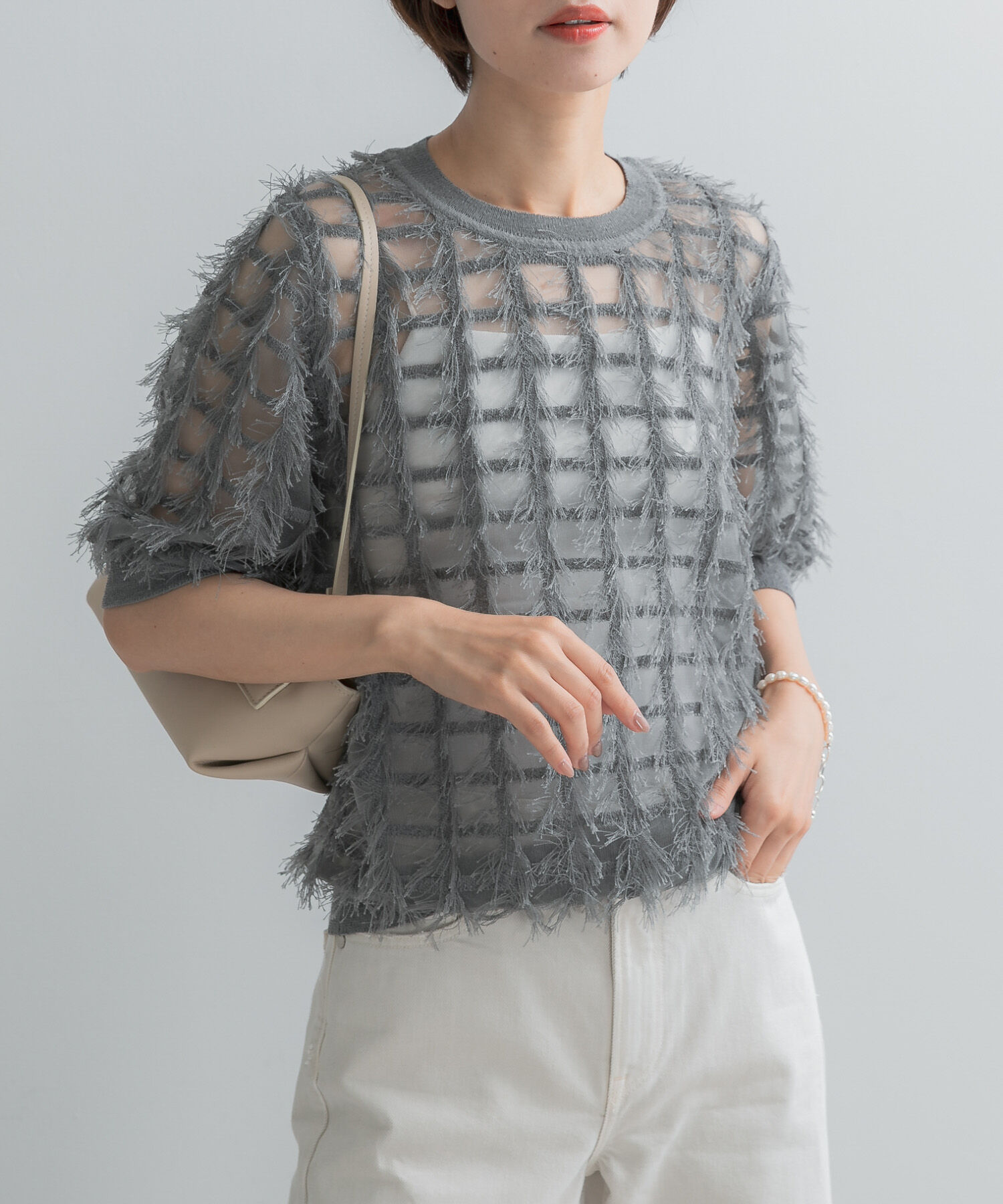 URBAN RESEARCH ROSSO「Torrazzo Donna　SHEER SHAGGY TOP」|ニット・セーター|グレー