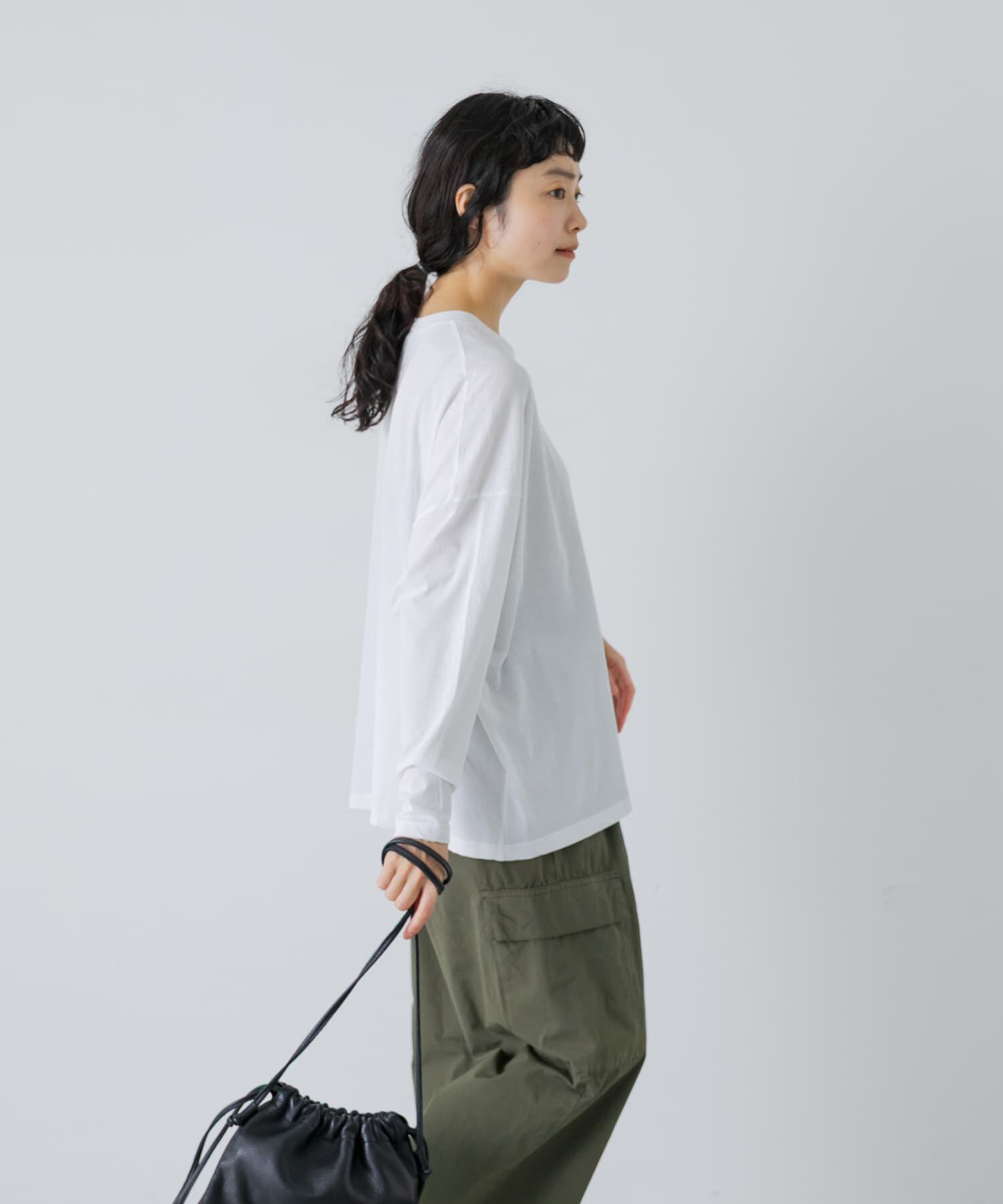 かぐれ「ハイツイストコットン長袖Tシャツ」|Tシャツ・カットソー|オフホワイト