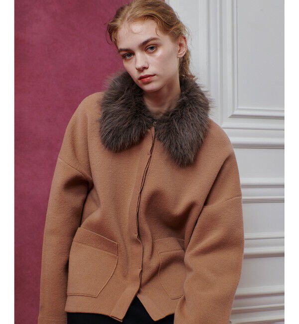 LOULOU WILLOUGHBY「【LOULOU WILLOUGHBY】ファー衿ニットショートコート」|ダッフルコート|