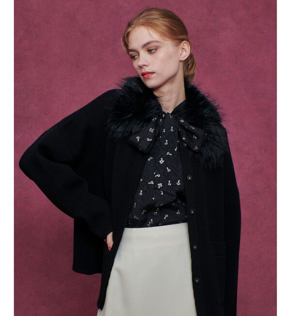 LOULOU WILLOUGHBY「【LOULOU WILLOUGHBY】ファー衿ニットショートコート」|ダッフルコート|