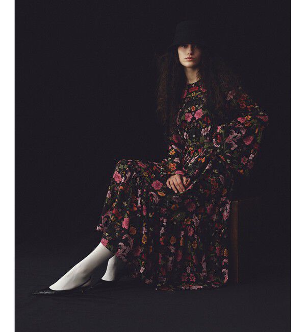 LOULOU WILLOUGHBY「【LOULOU WILLOUGHBY】シンメトリーフラワープリントワンピース」|ワンピース|ブラック系