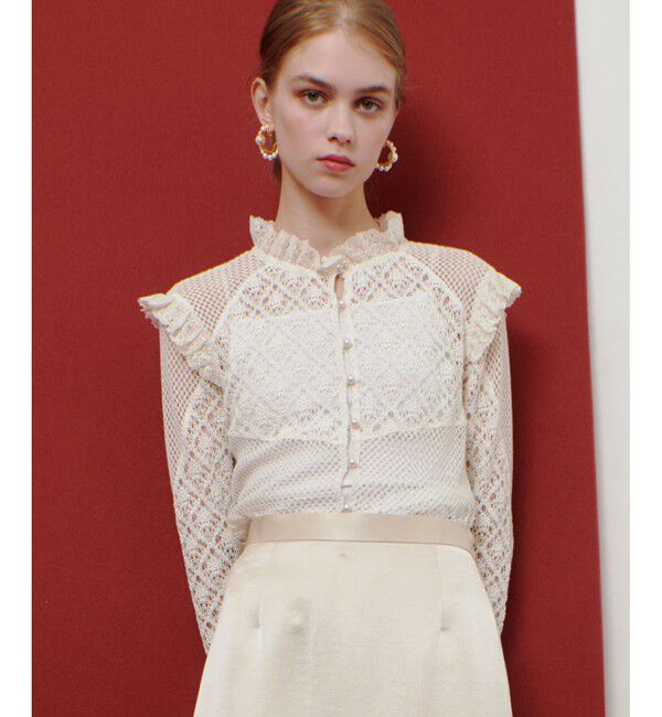 LOULOU WILLOUGHBY「【LOULOU WILLOUGHBY】レースコンビプルオーバー」|Tシャツ・カットソー|オフホワイト