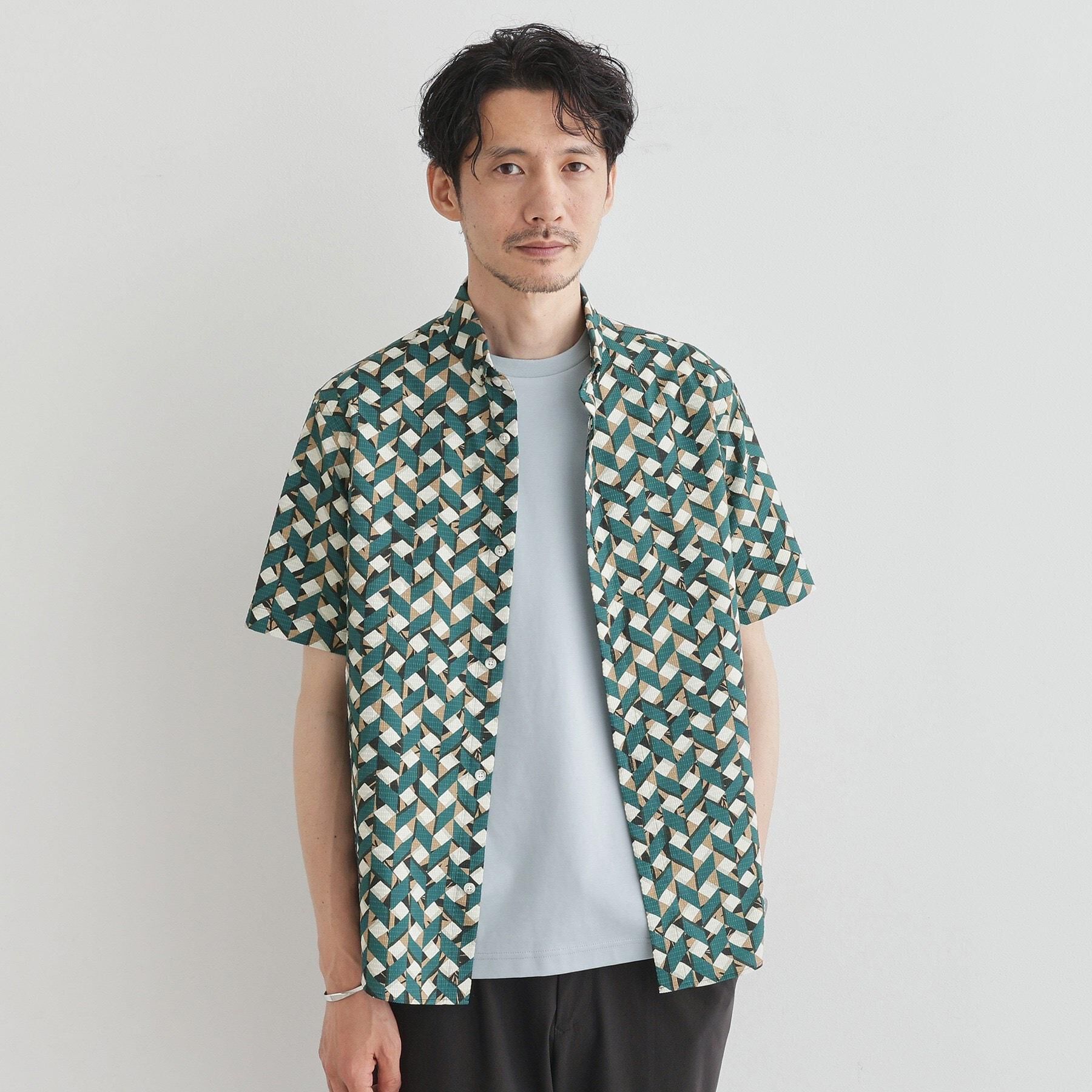 TAKEO KIKUCHI「【COOL CITY WEAR】籠目アート柄 サッカーシャツ /通気性」|シャツ・ブラウス|