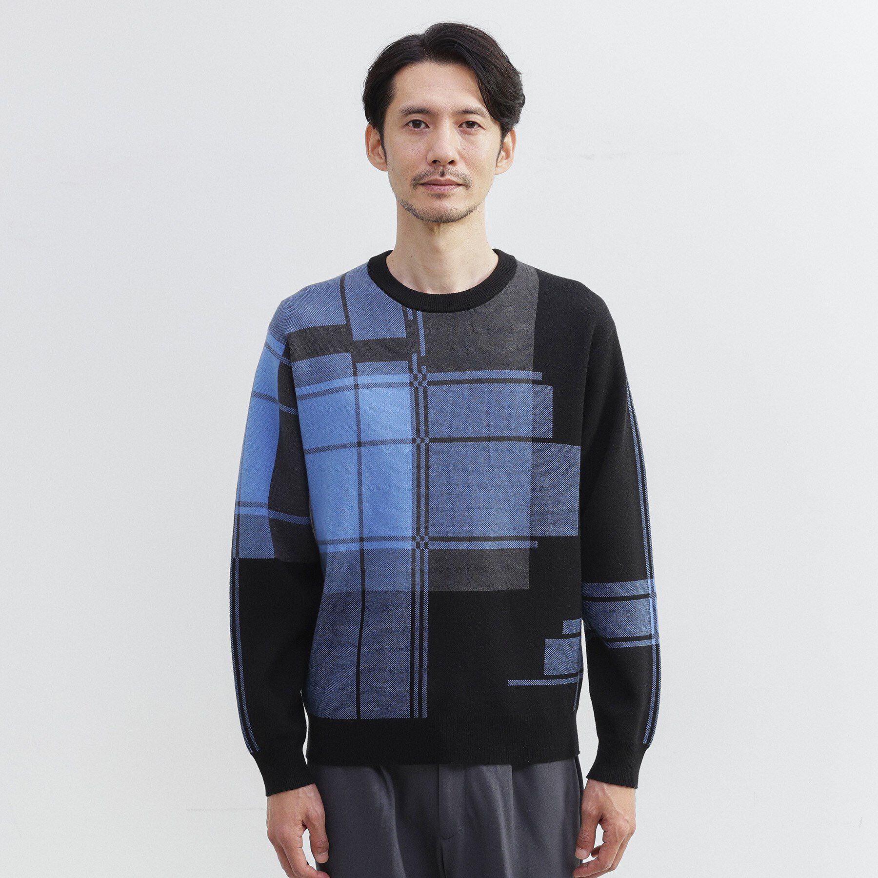 TAKEO KIKUCHI「ランダム チェック ジャカード ニット」|ニット・セーター|