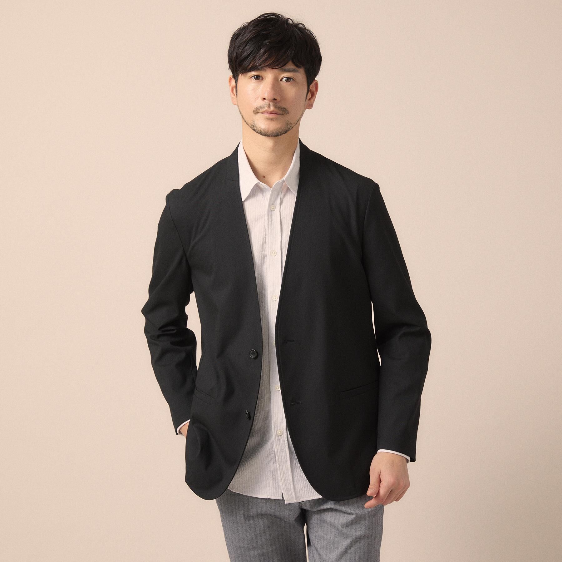TAKEO KIKUCHI「【ON／OFF兼用】CARREMANファブリック ノーカラージャケット」|ノーカラージャケット|