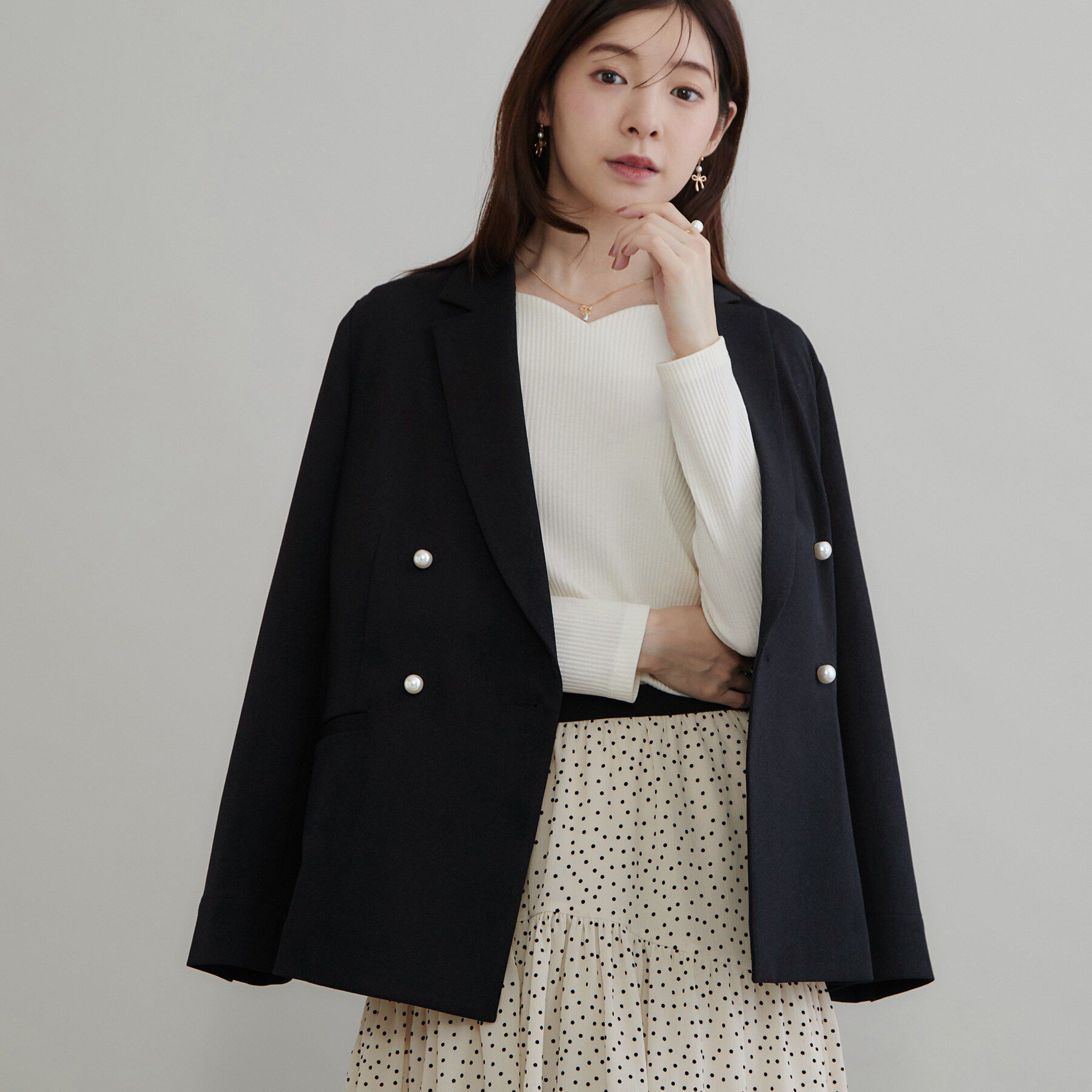 Couture broach「【マシンウォッシャブル・イージーケア】パール風釦テーラードジャケット【毛玉になりにくい・セットアップ」|テーラードジャケット|