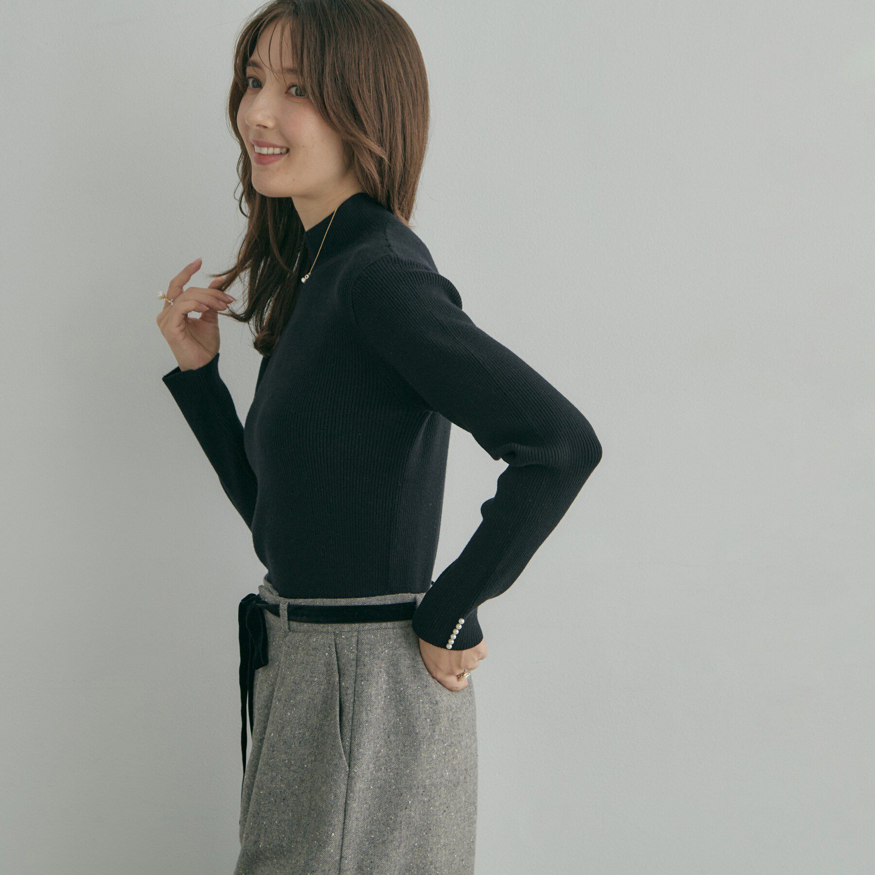 Couture broach「【大人フェミニンのBASIC】パール調リブニット【吸湿発熱・静電気防止・抗菌防臭・洗濯機可】」|ニット・セーター|