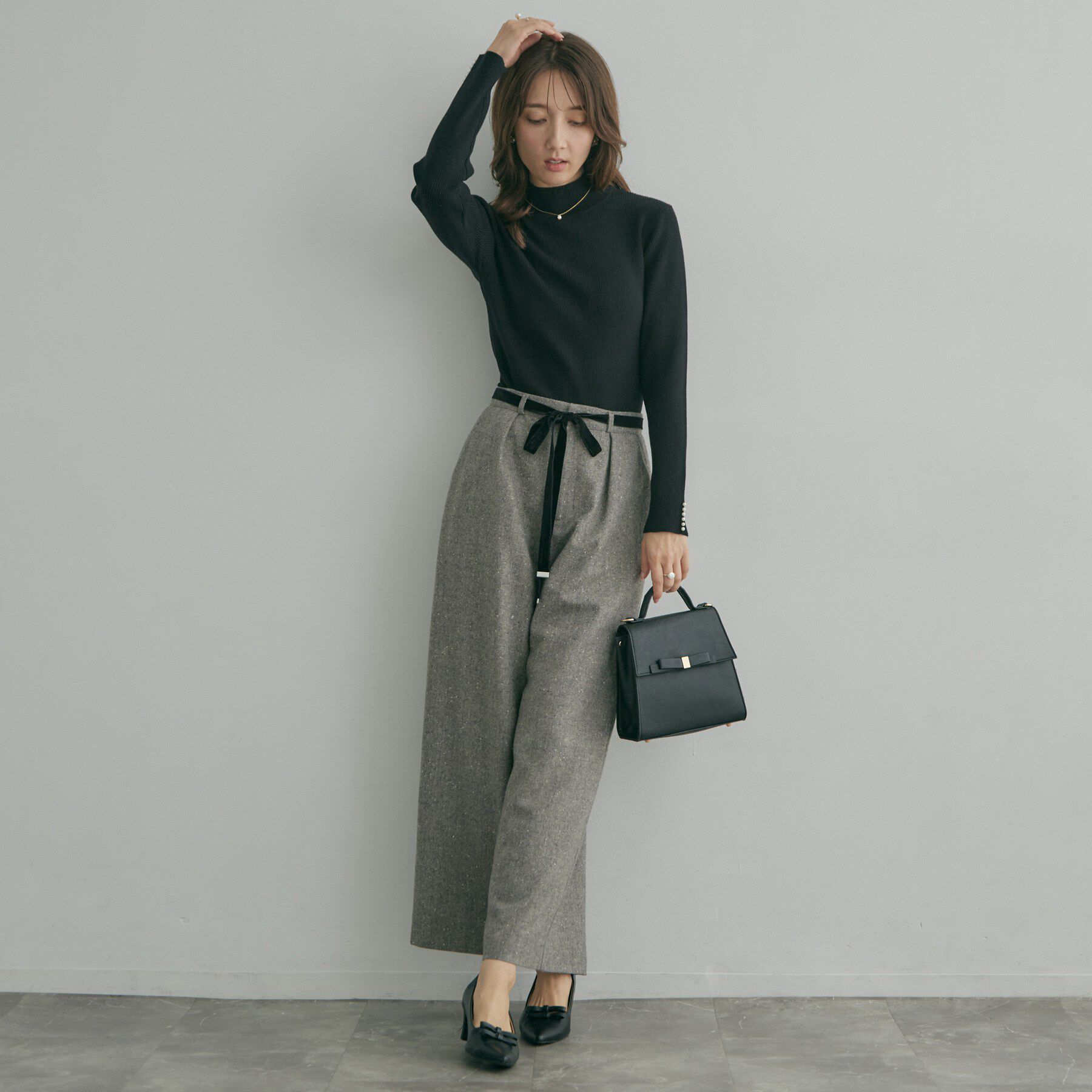 Couture broach「【大人フェミニンのBASIC】パール調リブニット【吸湿発熱・静電気防止・抗菌防臭・洗濯機可】」|ニット・セーター|