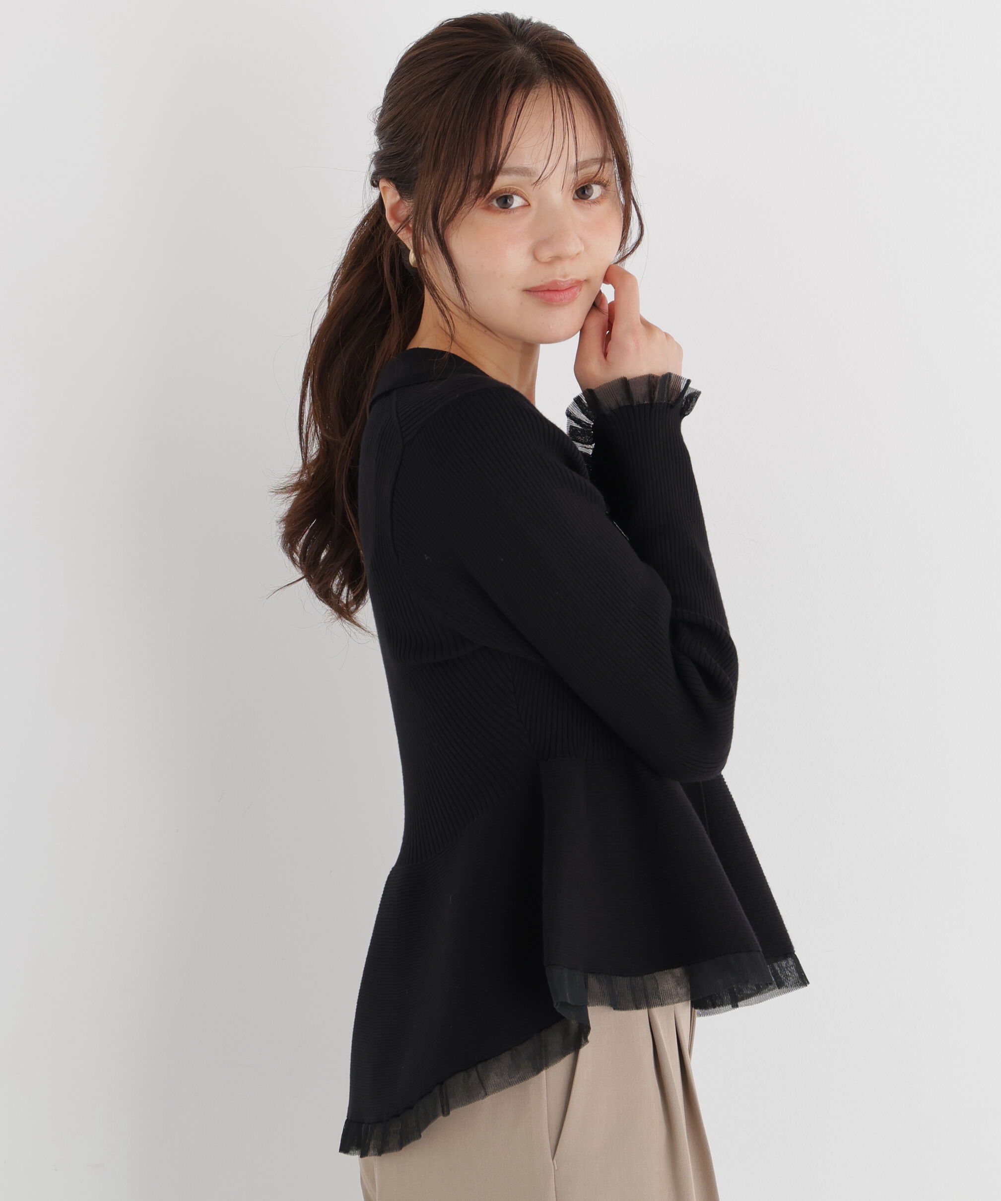 PROPORTION BODY DRESSING「シアー切り替えペプラムニット 26AW」|ニット・セーター|