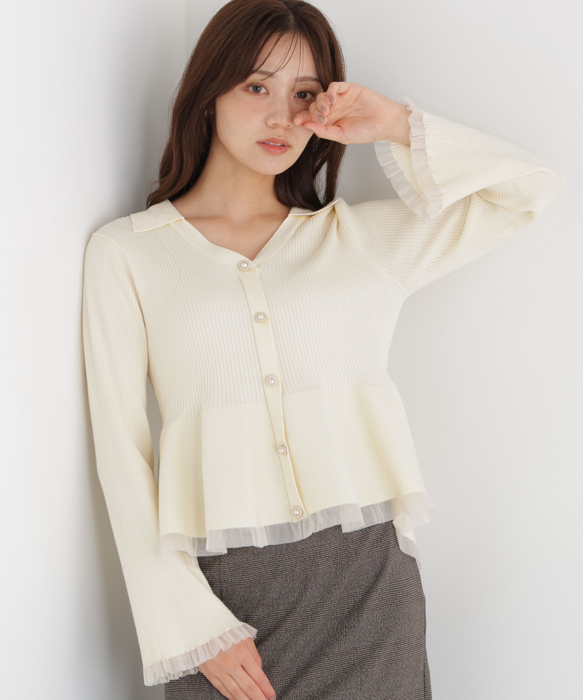 PROPORTION BODY DRESSING「シアー切り替えペプラムニット 26AW」|ニット・セーター|