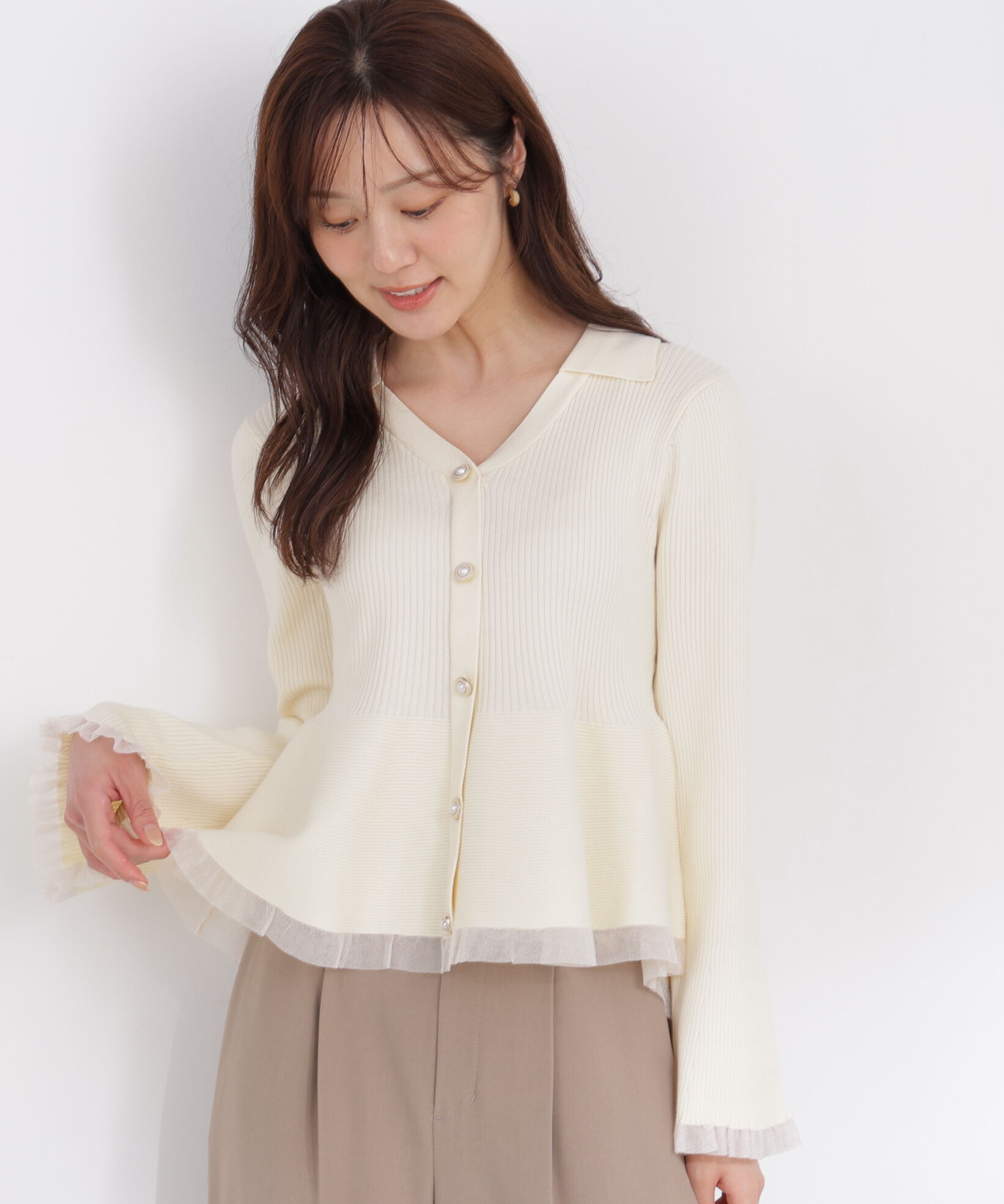 PROPORTION BODY DRESSING「シアー切り替えペプラムニット 26AW」|ニット・セーター|