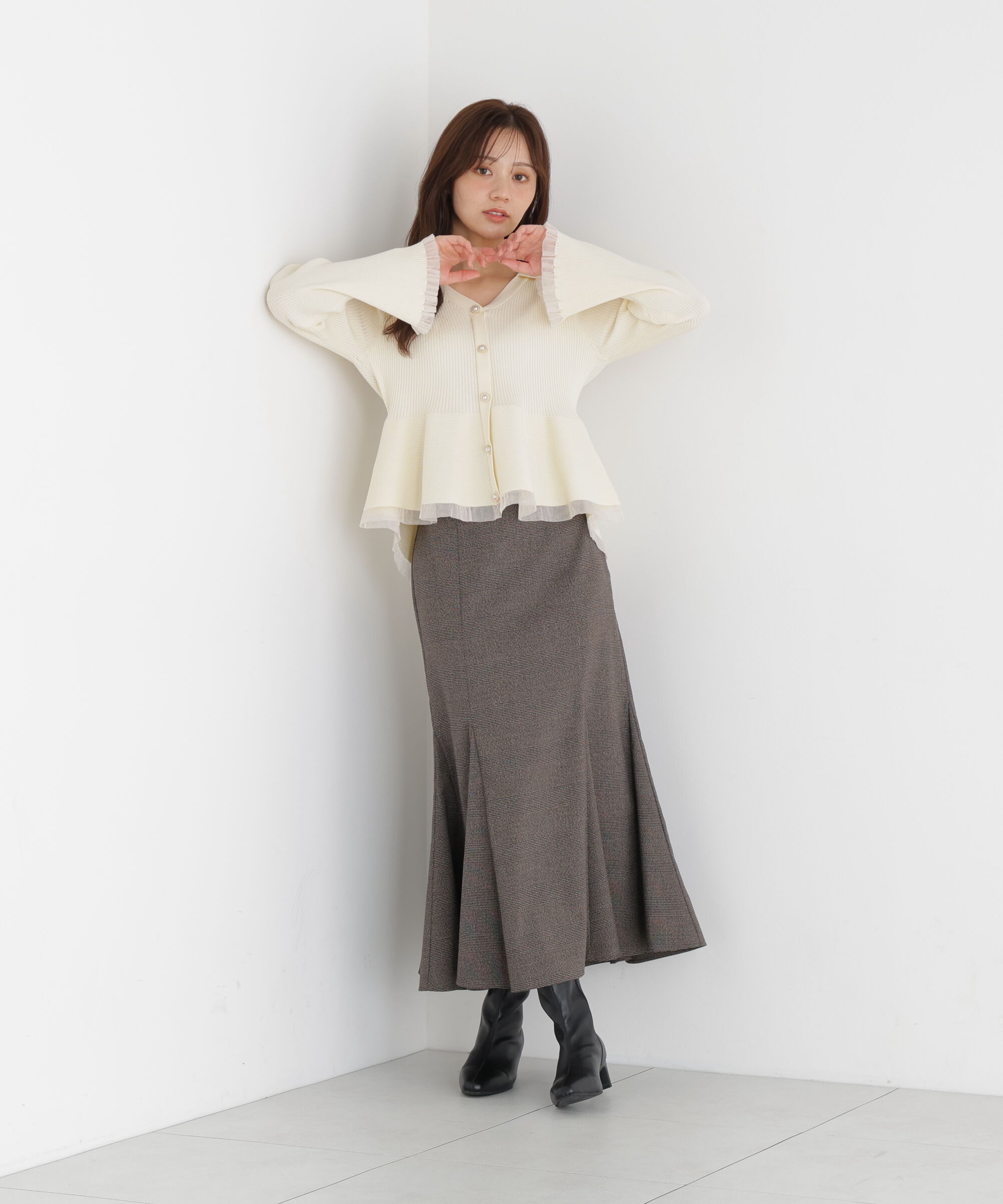 PROPORTION BODY DRESSING「シアー切り替えペプラムニット 26AW」|ニット・セーター|
