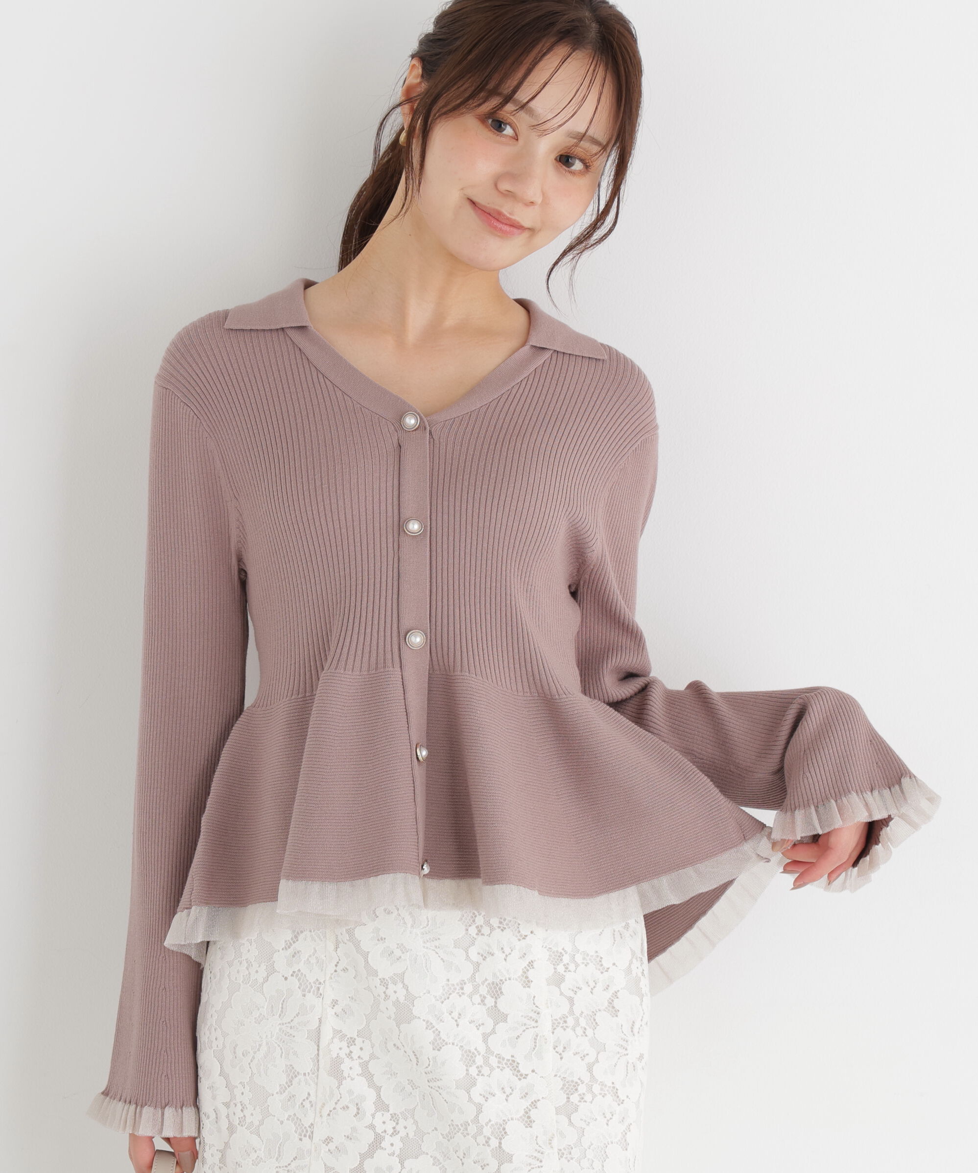 PROPORTION BODY DRESSING「シアー切り替えペプラムニット 26AW」|ニット・セーター|モカ1