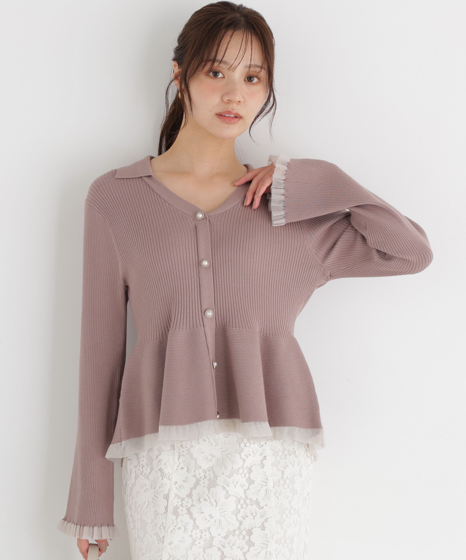 PROPORTION BODY DRESSING「シアー切り替えペプラムニット 26AW」|ニット・セーター|