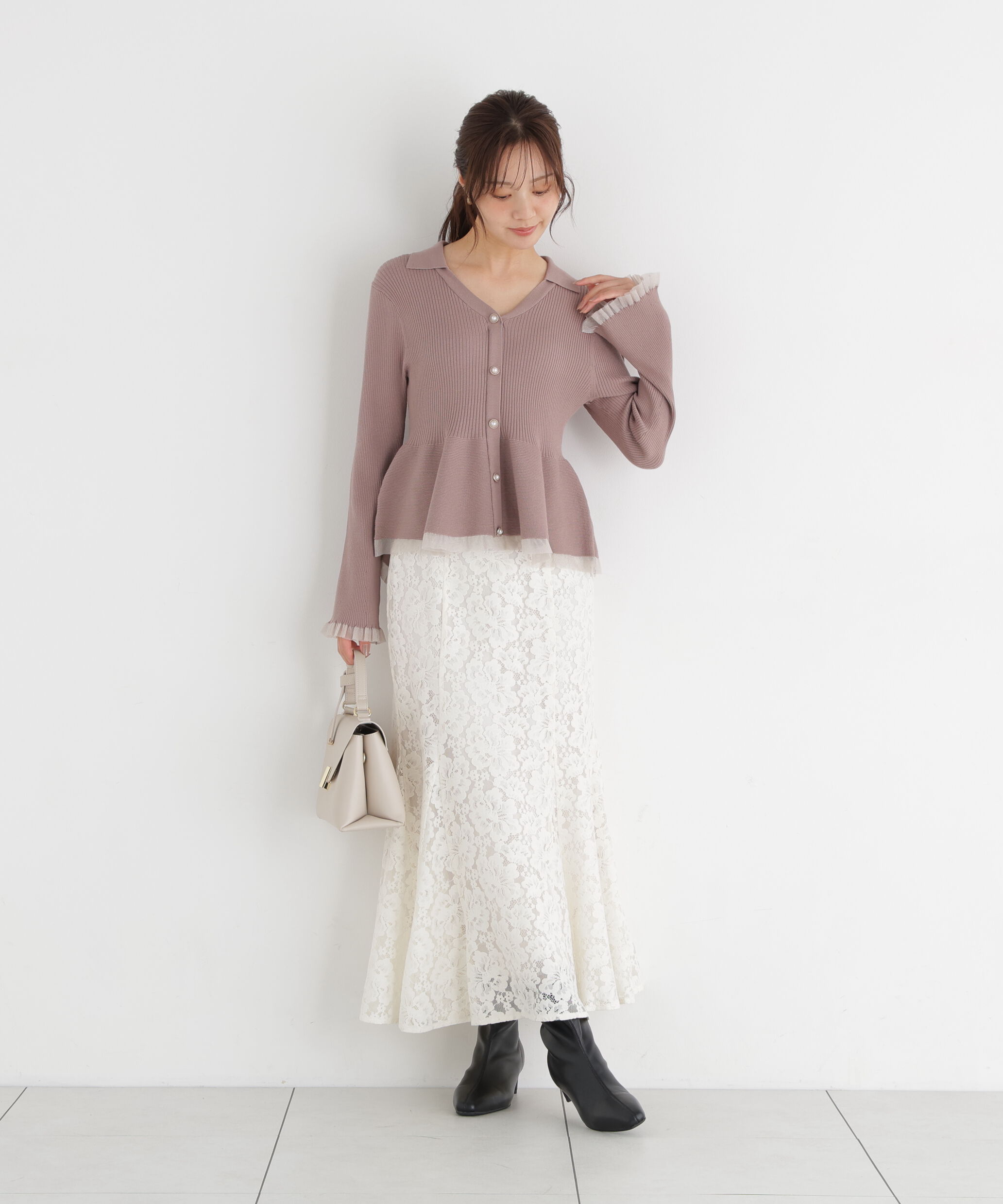 PROPORTION BODY DRESSING「シアー切り替えペプラムニット 26AW」|ニット・セーター|