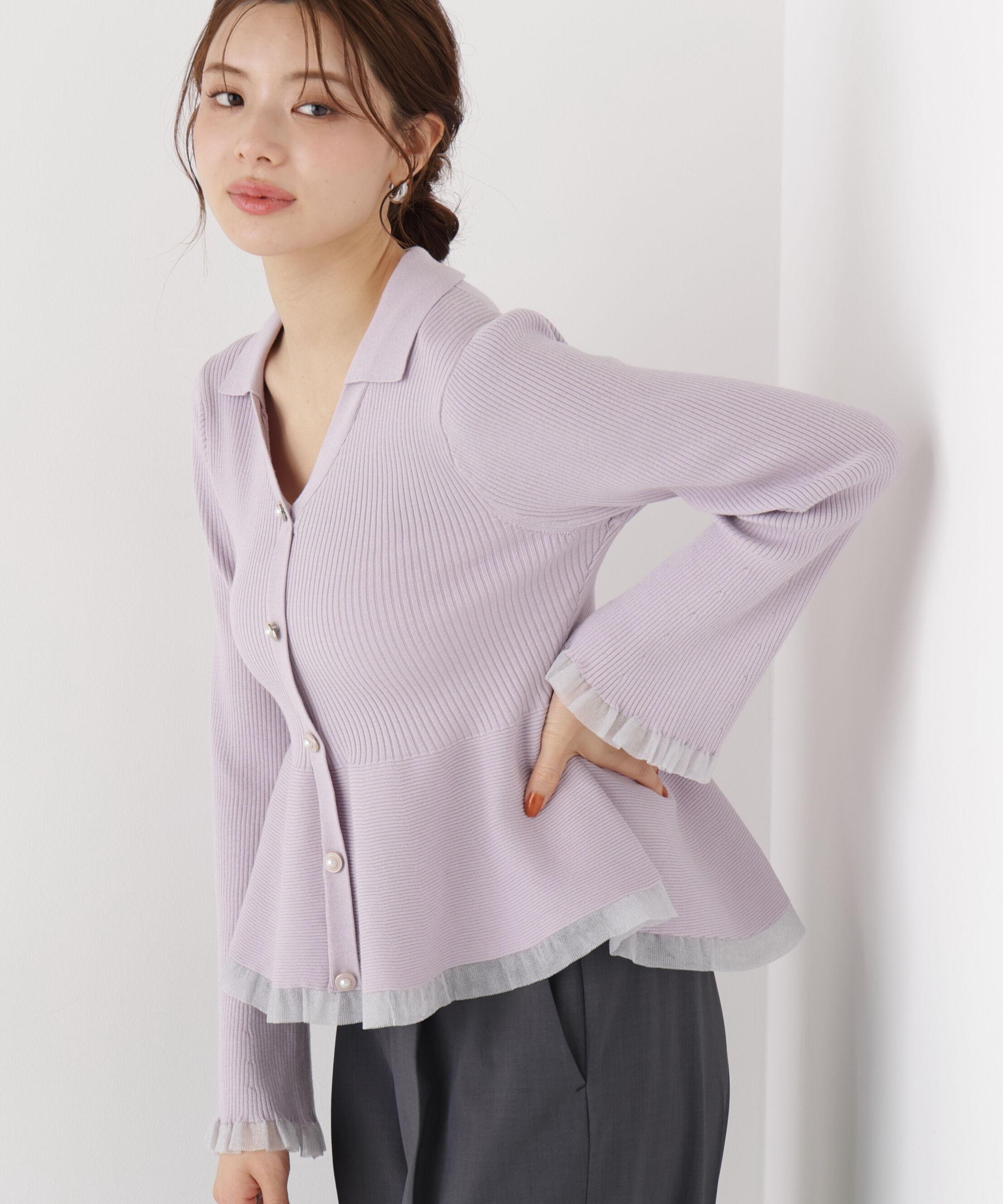 PROPORTION BODY DRESSING「シアー切り替えペプラムニット 26AW」|ニット・セーター|