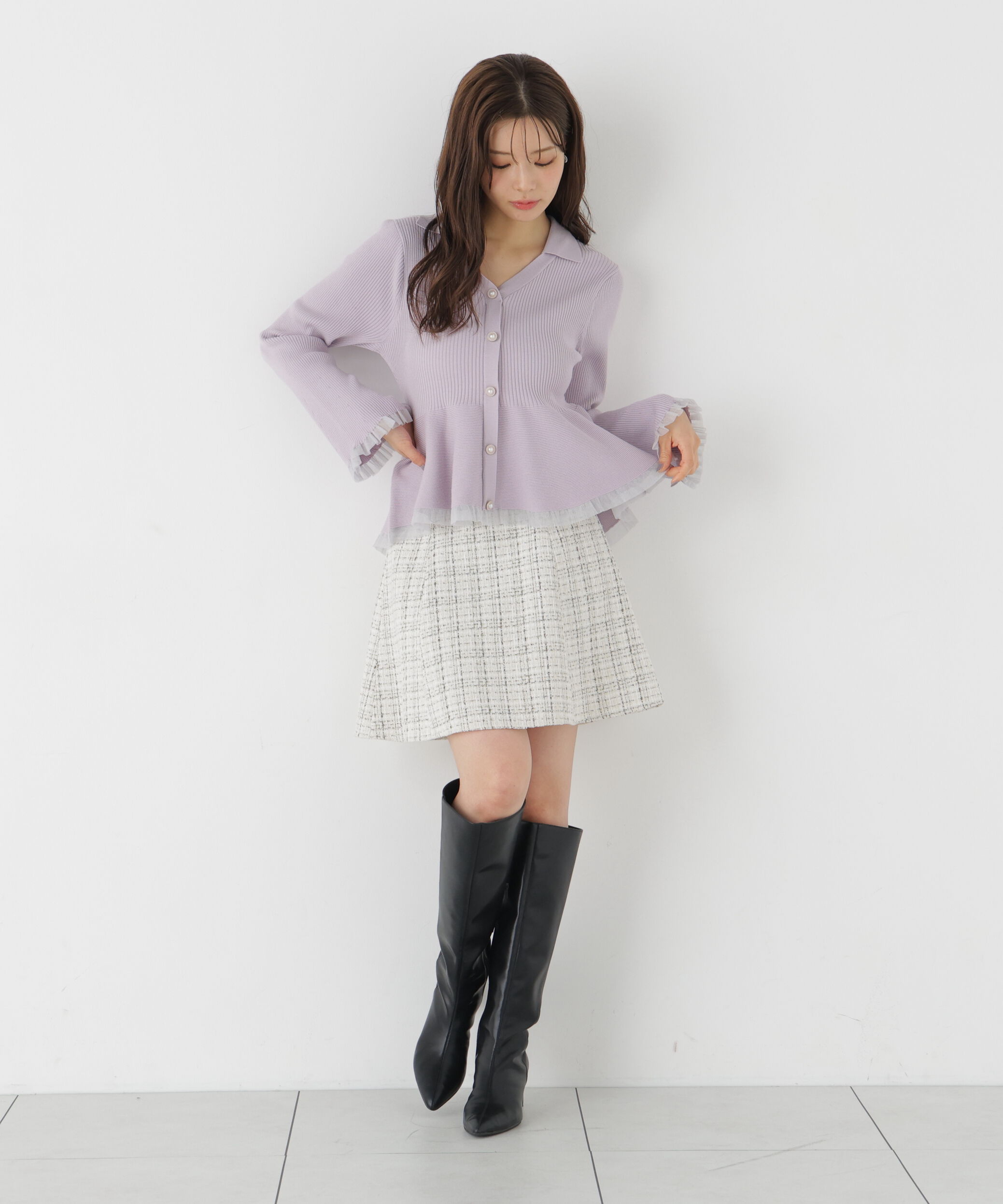 PROPORTION BODY DRESSING「シアー切り替えペプラムニット 26AW」|ニット・セーター|
