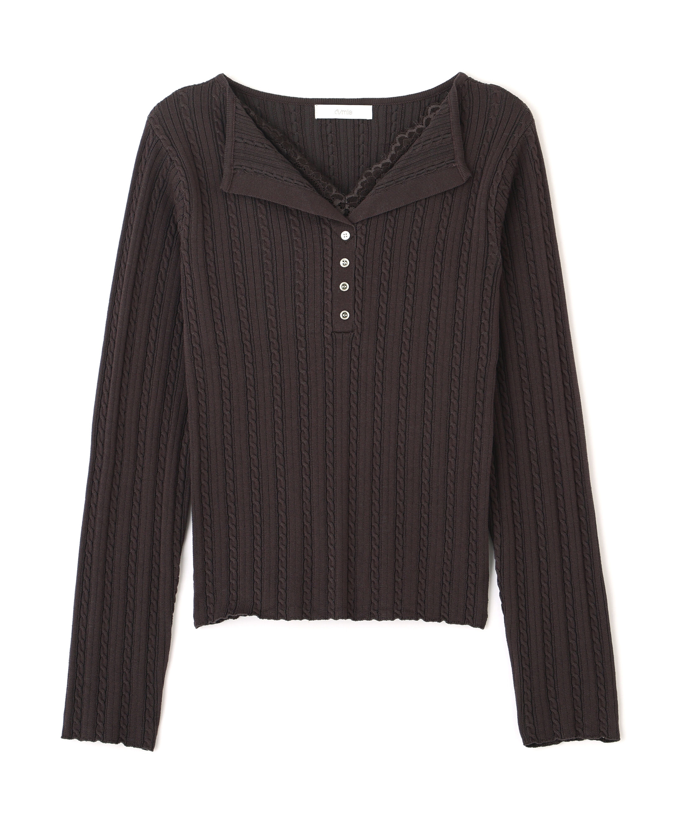  「＜a/mie＞レースレイヤード変形ヘンリーニット 26AW」|ニット・セーター|