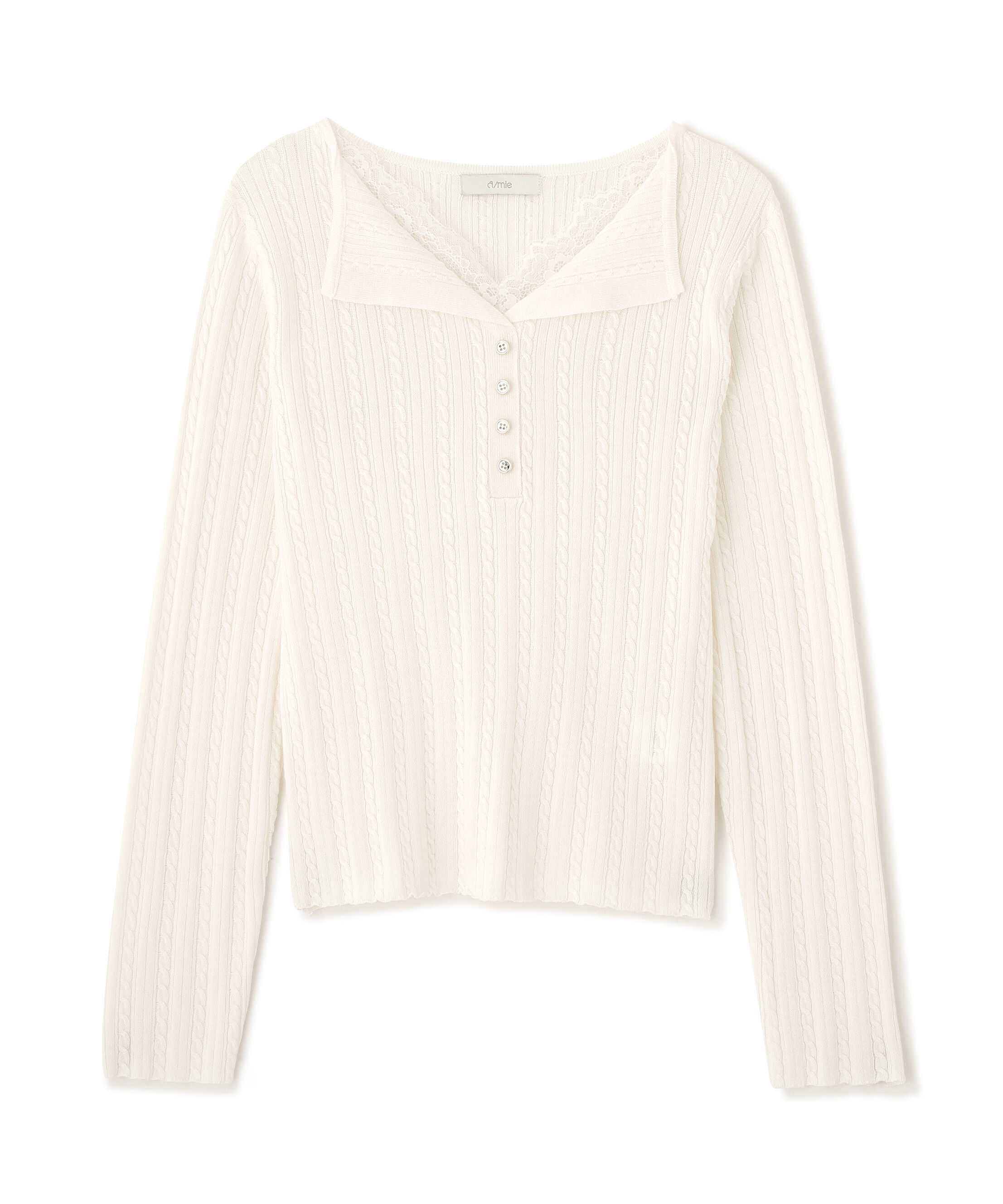 「＜a/mie＞レースレイヤード変形ヘンリーニット 26AW」|ニット・セーター|