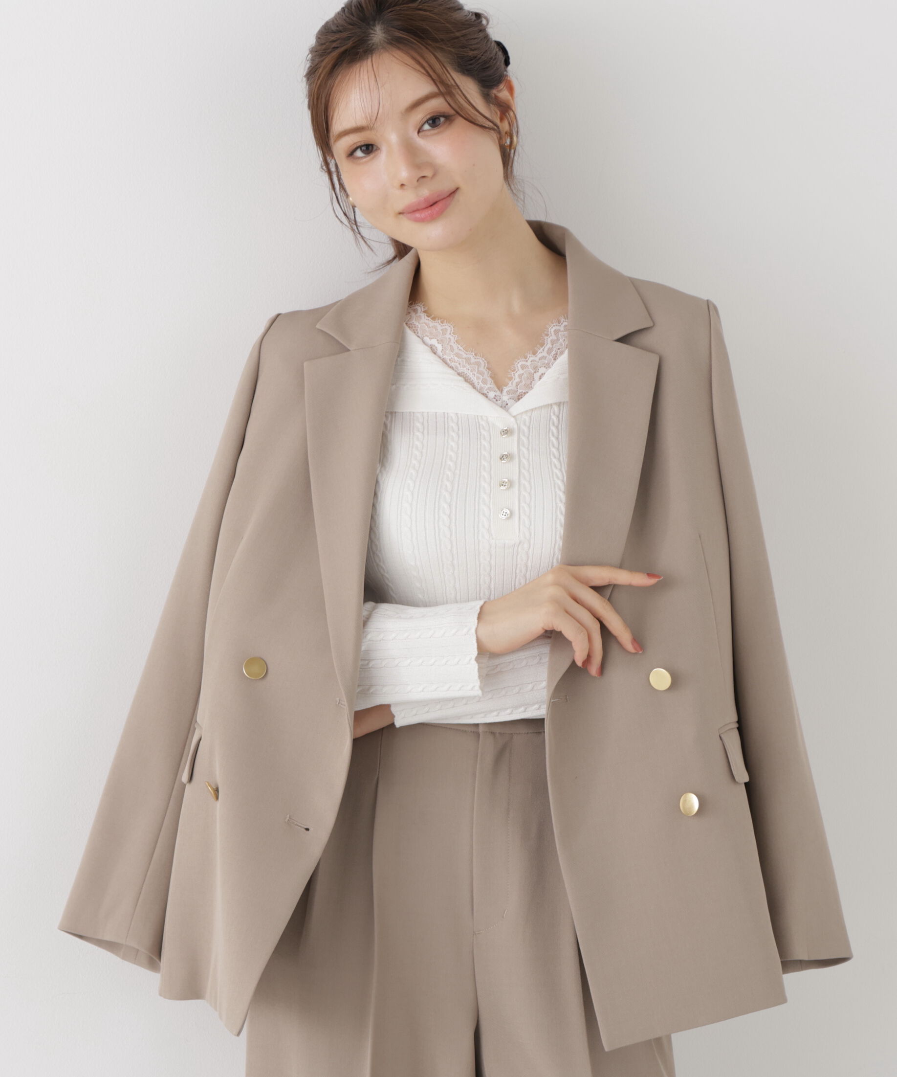  「＜a/mie＞レースレイヤード変形ヘンリーニット 26AW」|ニット・セーター|