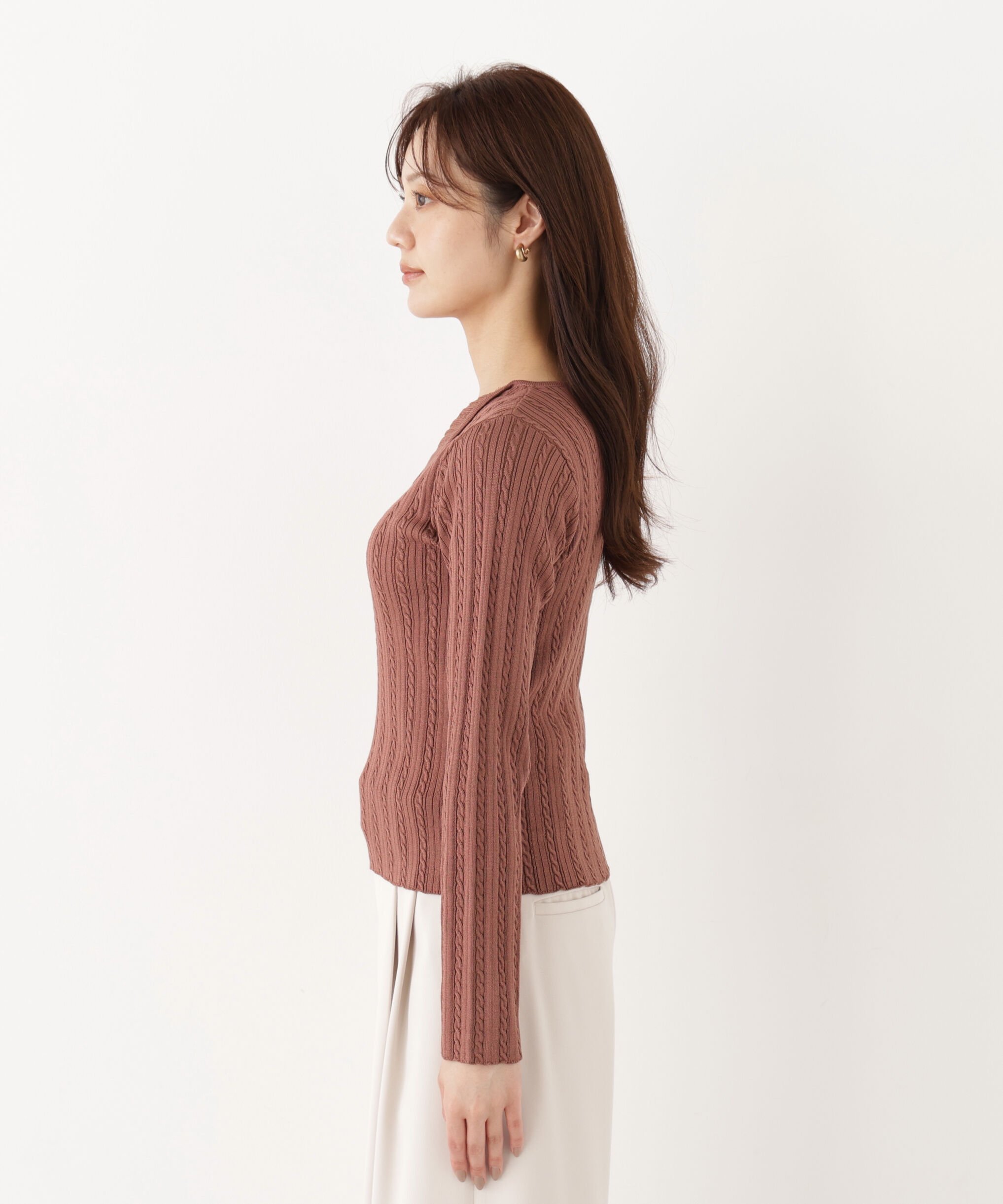  「＜a/mie＞レースレイヤード変形ヘンリーニット 26AW」|ニット・セーター|